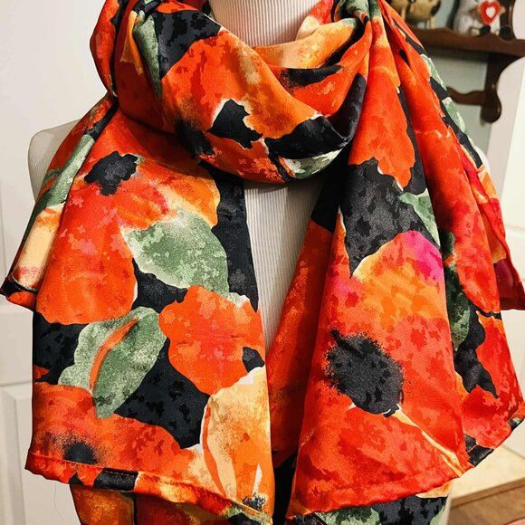 NWT Handmade Artificial Silk Scarf with Poppies by Sana – Vibrant Elegance - Picture 12 of 13